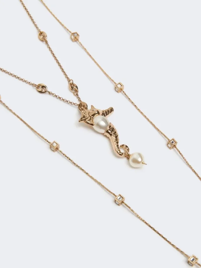 "abissi" metallic necklace with rhinestones, gold