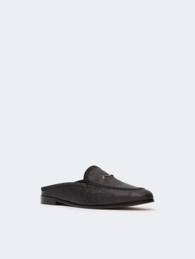 Raffia-effect canvas mules, black Raffia-effect canvas mules, black