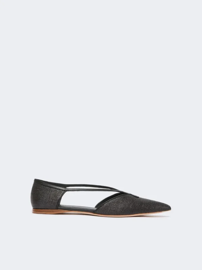 Raffia-look basketweave ballet flats, black Raffia-look basketweave ballet flats, black