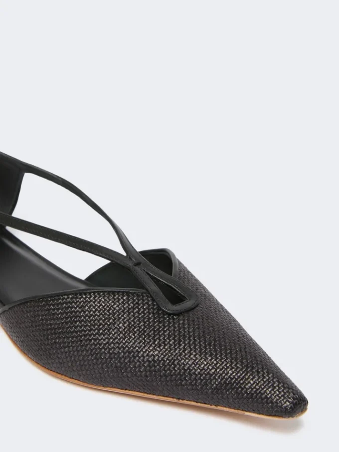 Raffia-look basketweave ballet flats, black Raffia-look basketweave ballet flats, black