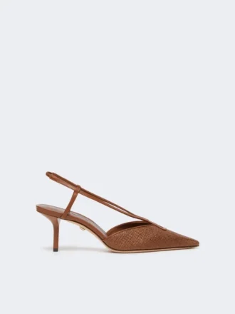Raffia-look canvas slingbacks, amber brown