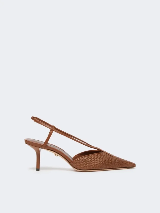 Raffia-look canvas slingbacks, amber brown Raffia-look canvas slingbacks, amber brown