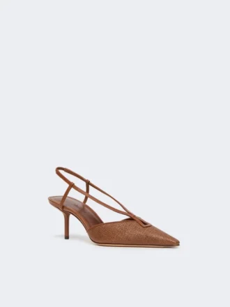 Raffia-look canvas slingbacks, amber brown