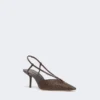 Raffia-look canvas slingbacks, dark brown