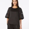 Ramie gauze and broderie anglaise t-shirt, black