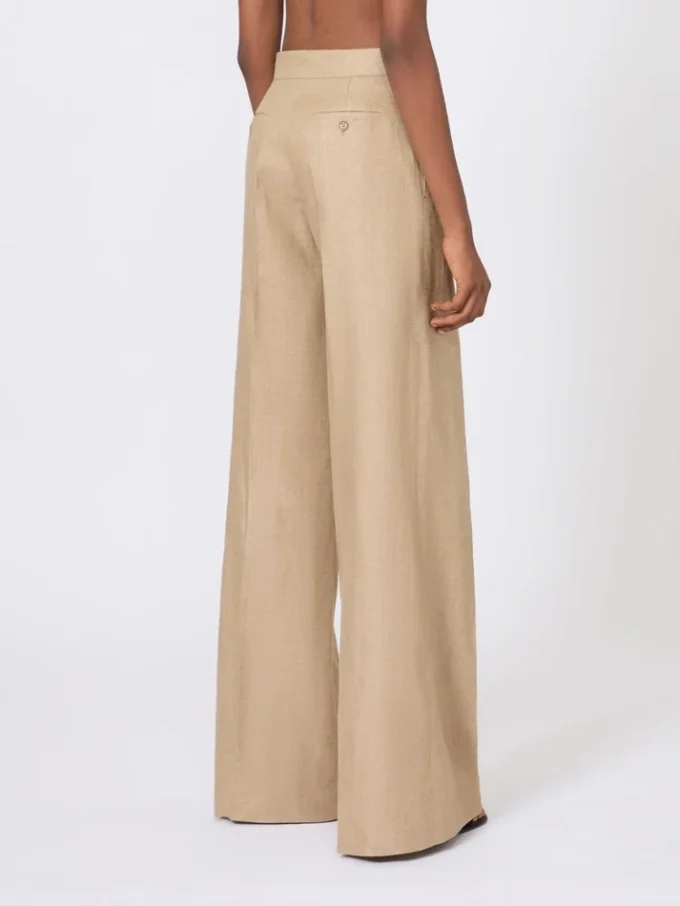 Regular-cut trousers in linen basketweave, camel