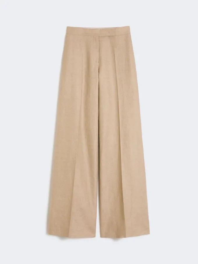 Regular-cut trousers in linen basketweave, camel