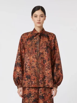 Relaxed-fit printed silk shirt, terra cotta