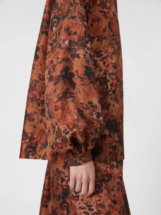 Relaxed-fit printed silk shirt, terra cotta