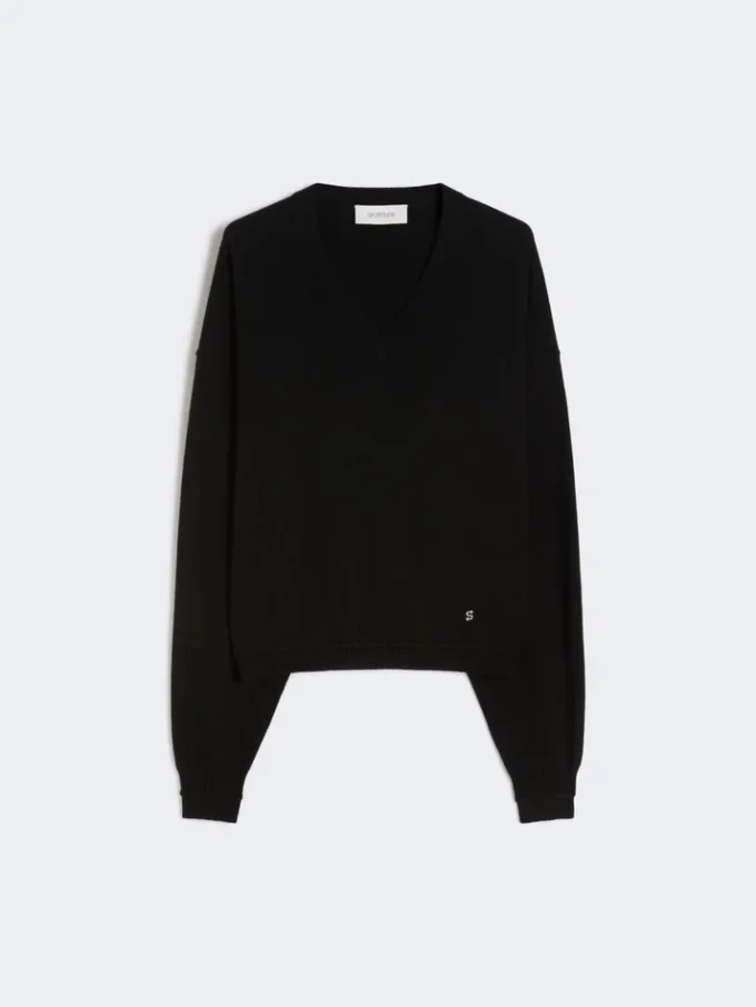 Relaxed-fit wool and cashmere sweater, black