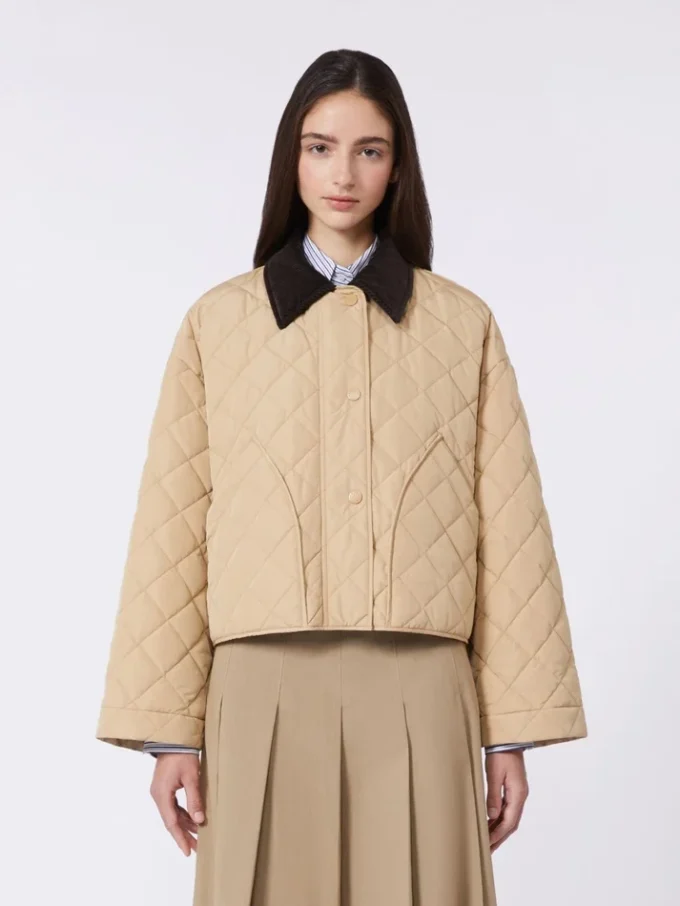 Reversible padded jacket in water-repellent fabric, beige