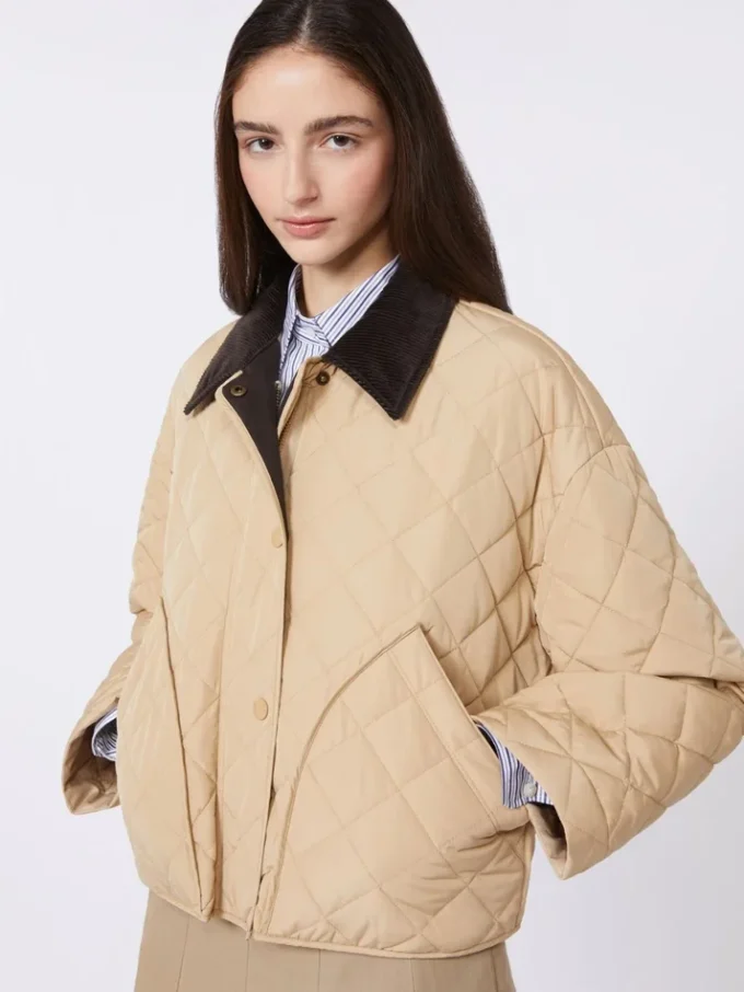 Reversible padded jacket in water-repellent fabric, beige