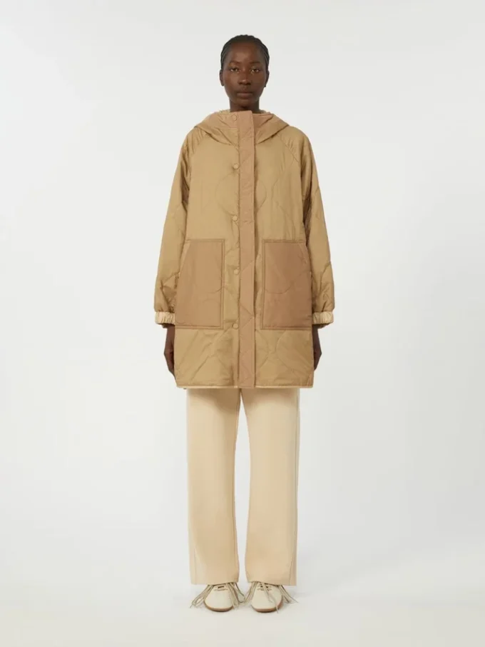 Reversible padded parka in water-repellent canvas, beige