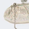 Rhinestone-adorned small satin pasticcino bag, antique rose