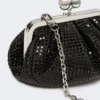 Rhinestone-adorned small satin pasticcino bag, dark grey