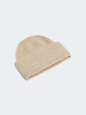 Rib-knit cashmere beanie hat, beige Rib-knit cashmere beanie hat, beige