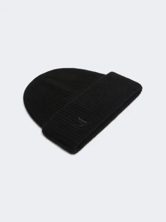 Rib-knit cashmere beanie hat, black Rib-knit cashmere beanie hat, black