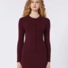 Rib-knit viscose cardigan, bordeaux