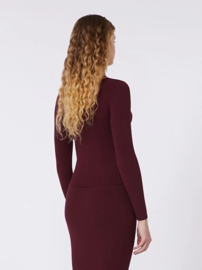 Rib-knit viscose cardigan, bordeaux