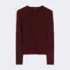Rib-knit viscose cardigan, bordeaux