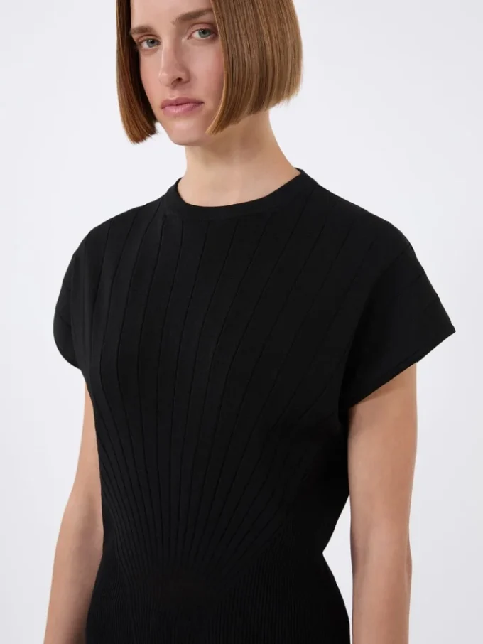 Rib-knit viscose sweater, black