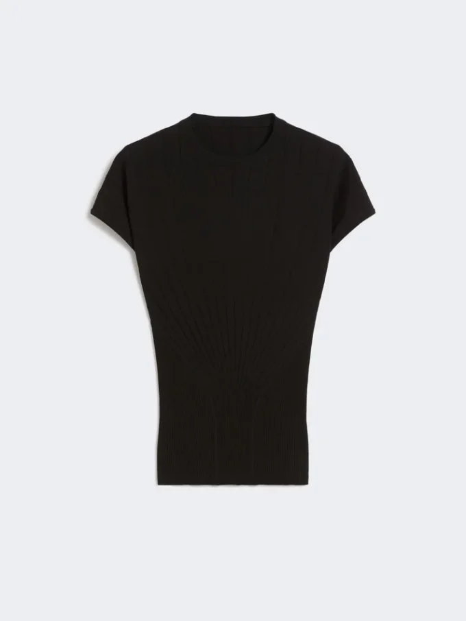 Rib-knit viscose sweater, black
