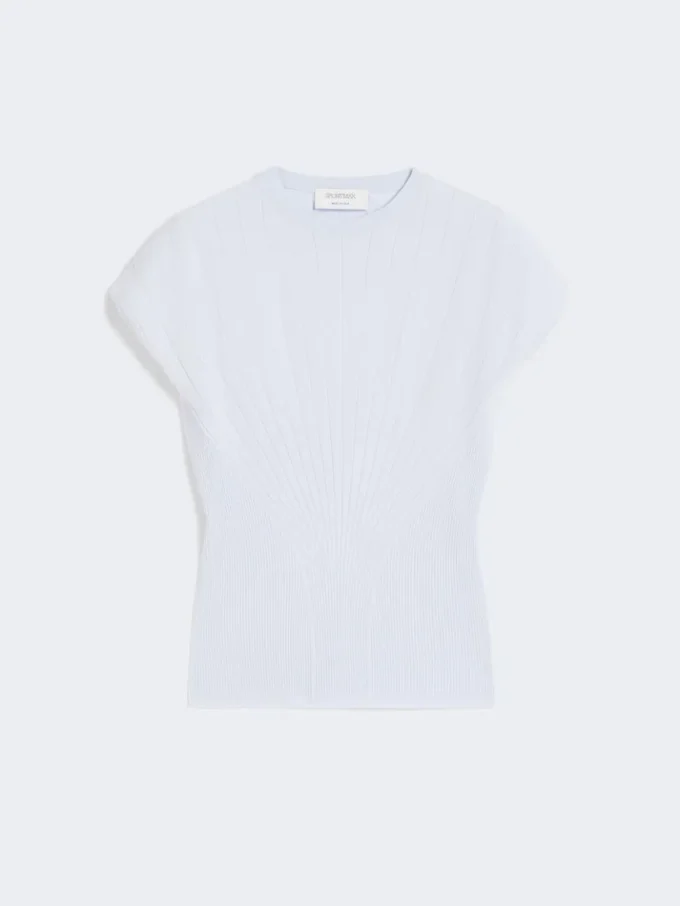 Rib-knit viscose sweater, light blue