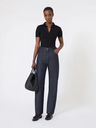 Rib-knit wool polo shirt, ultramarine