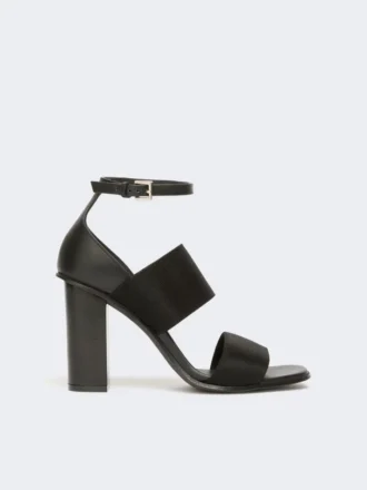 Sandals in calfskin and elasticated webbing, black