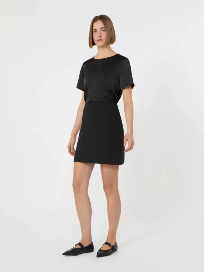 Satin and jersey t-shirt, black