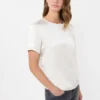 Satin and jersey t-shirt, ecru