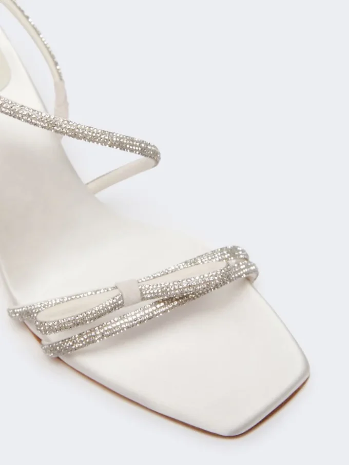 Satin and rhinestone sandals, ivory