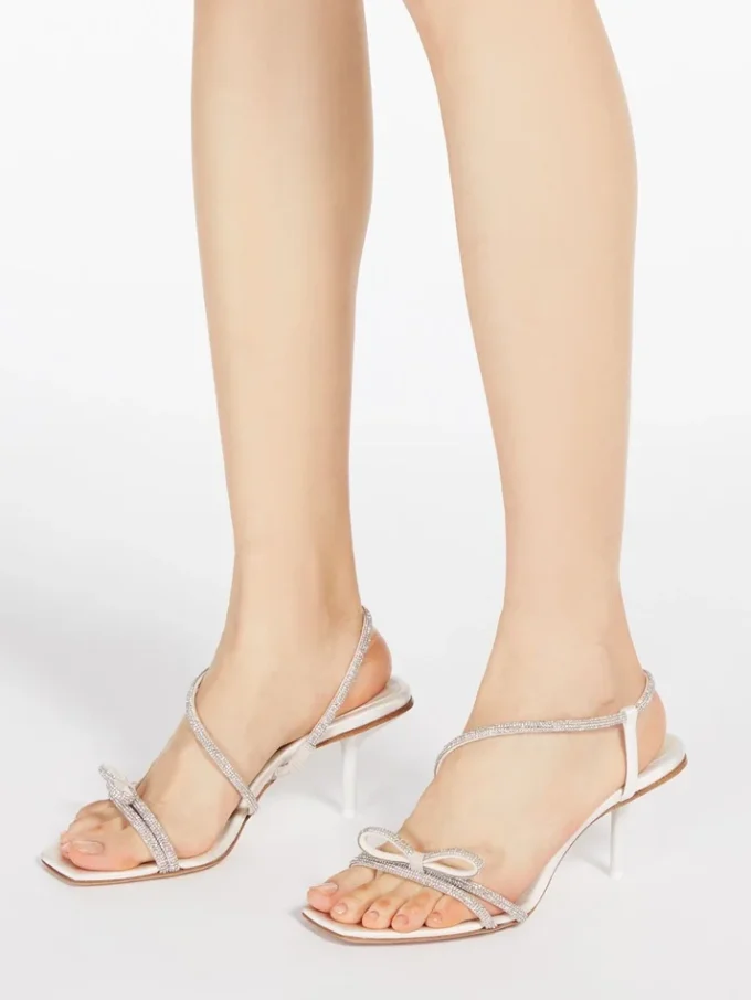 Satin and rhinestone sandals, ivory