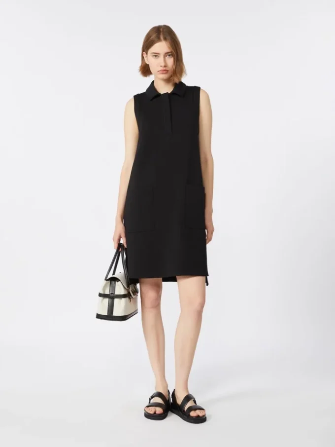 Scuba jersey polo dress, black