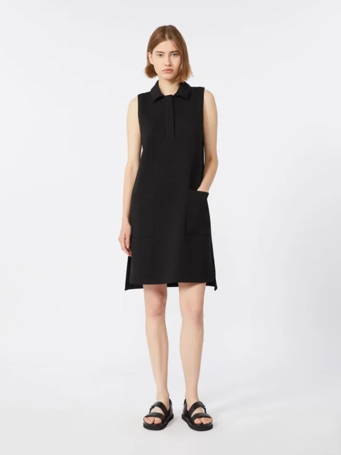 Scuba jersey polo dress, black