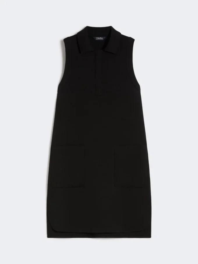 Scuba jersey polo dress, black