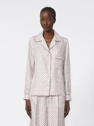 Semi-fitted printed silk shirt, pink