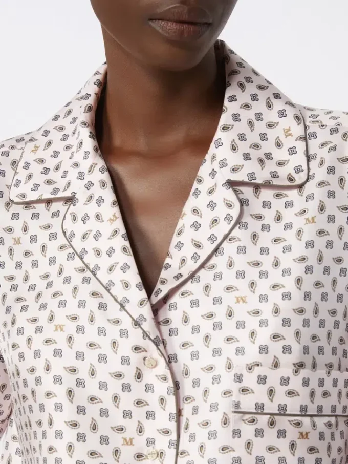 Semi-fitted printed silk shirt, pink