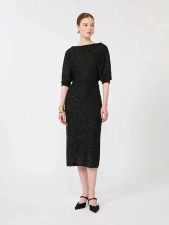 Sequinned viscose yarn dress, black