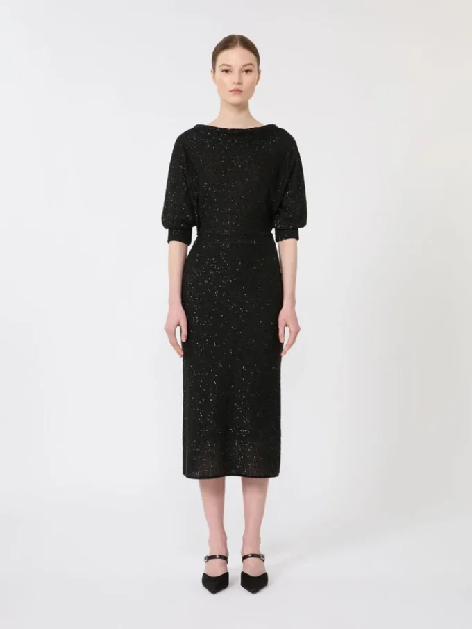 Sequinned viscose yarn dress, black Sequinned viscose yarn dress, black