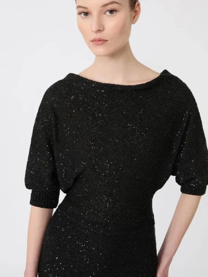 Sequinned viscose yarn dress, black Sequinned viscose yarn dress, black