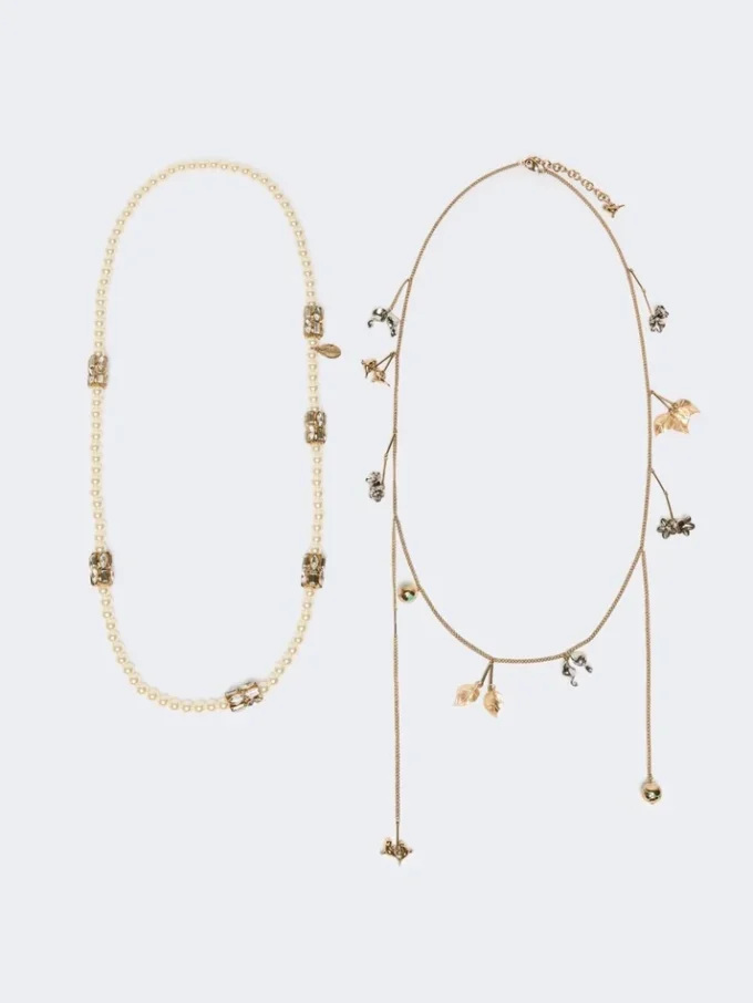 Set of metal and glass necklaces, emerald