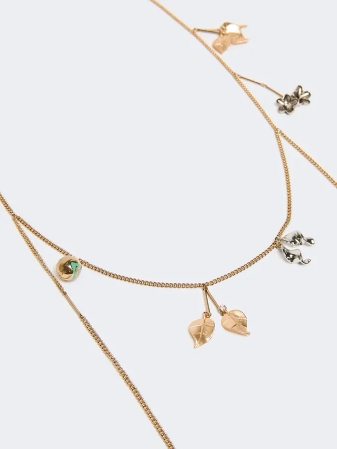 Set of metal and glass necklaces, emerald