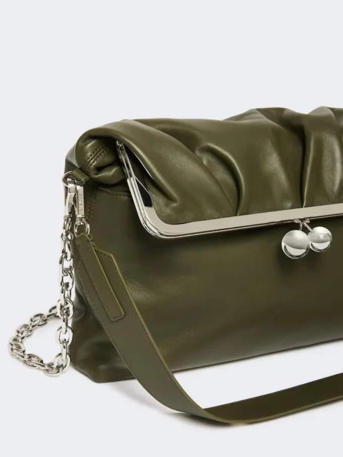 Shiny nappa leather envelope pasticcino bag, dark green