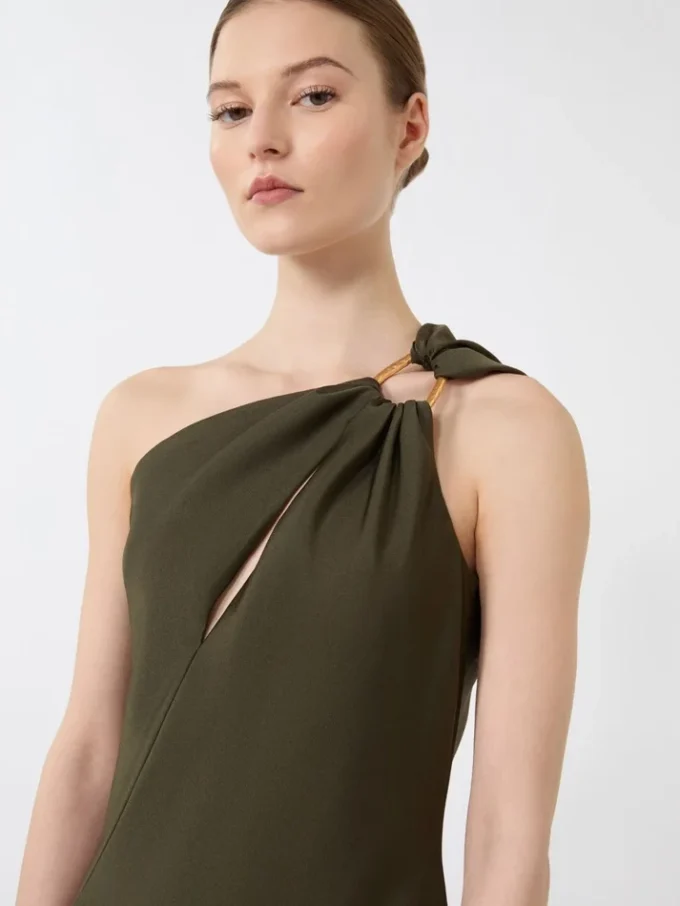 Shiny satin one-shoulder dress, moss green