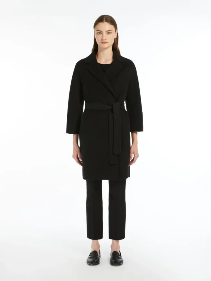 Short double-faced wool coat, black
