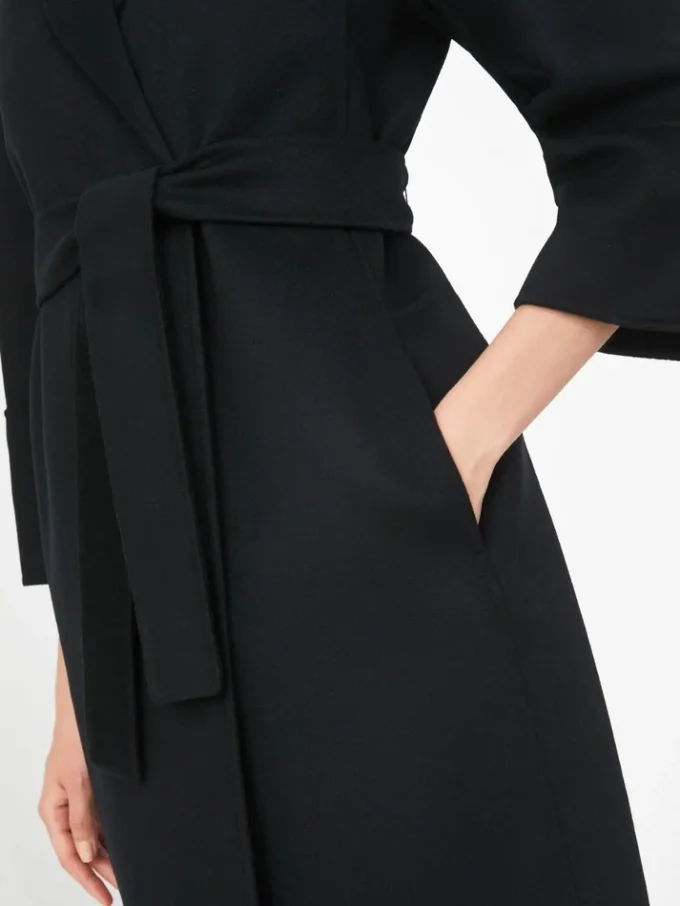 Short double-faced wool coat, black