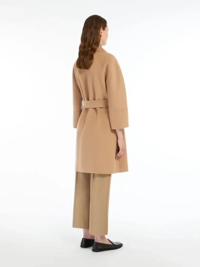 Short double-faced wool coat, camel