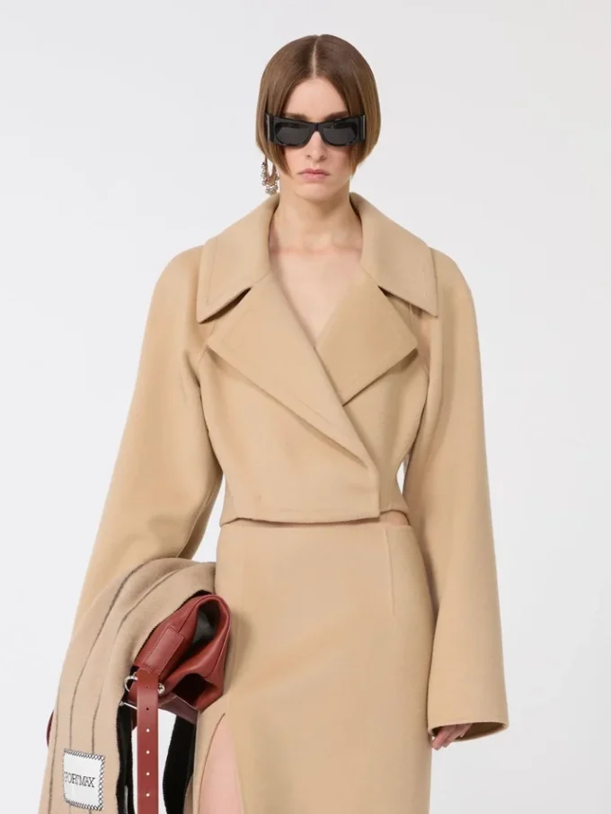 Short pure wool outerwear, caramel