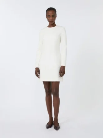 Short scuba jersey dress, ivory